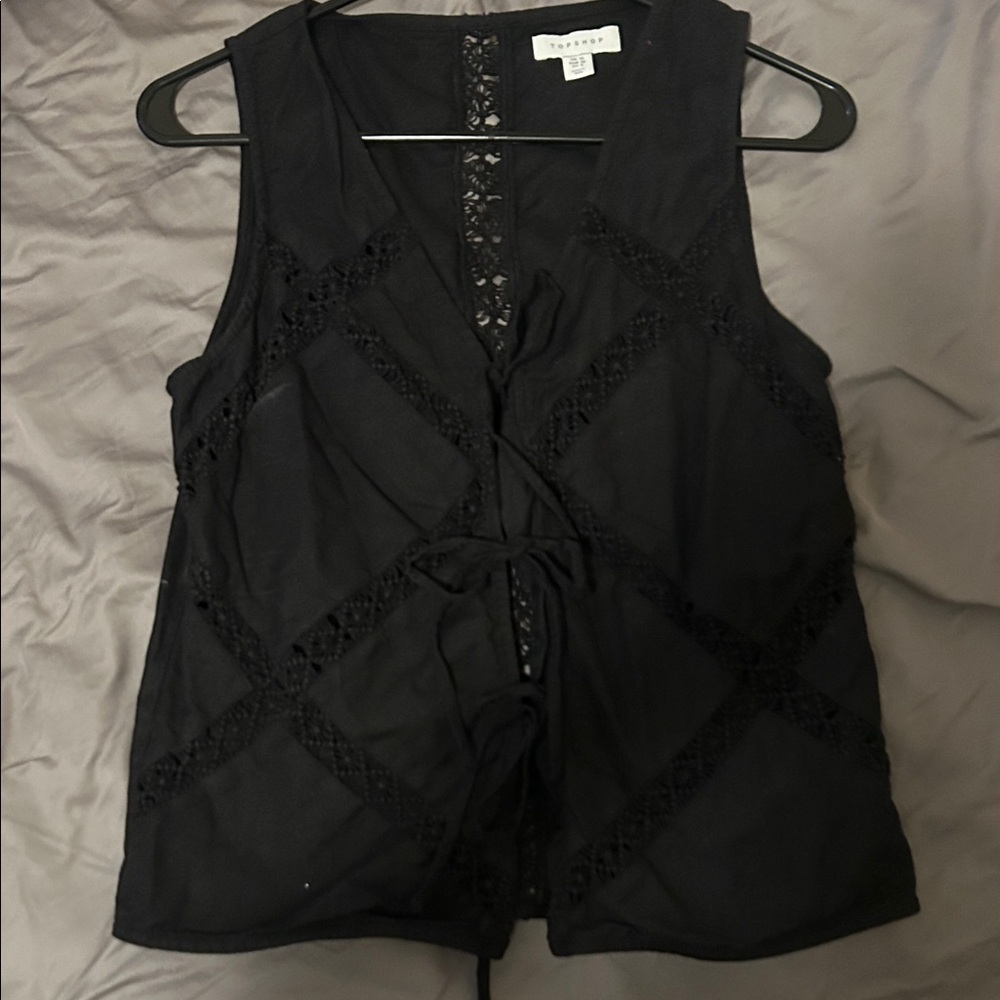 Top shop Black Lace Accent Tank Top with front ties